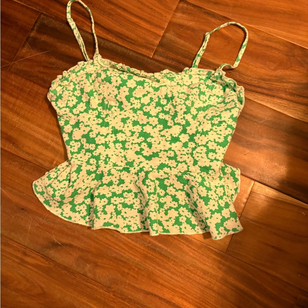 Urban Outfitters White‎ and Green Floral Camisole 0183
